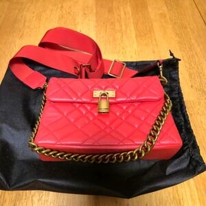 Kurt Geiger Vibrant Red Quilted Crossbody with Gold‎ Chain
